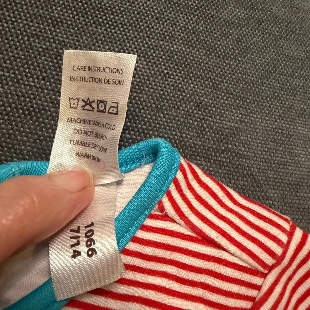 Zutano Baby Girl Floral Striped Tiered Long‎ Sleeve Dress 12M Red Blue Cotton